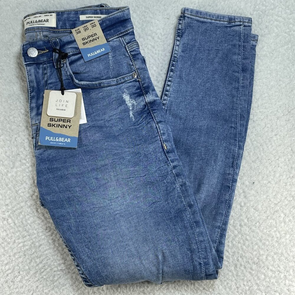 Pull & Bear Super Skinny Womens 30 (26x26 Actual) Denim Mid Rise Blue Jeans NWT